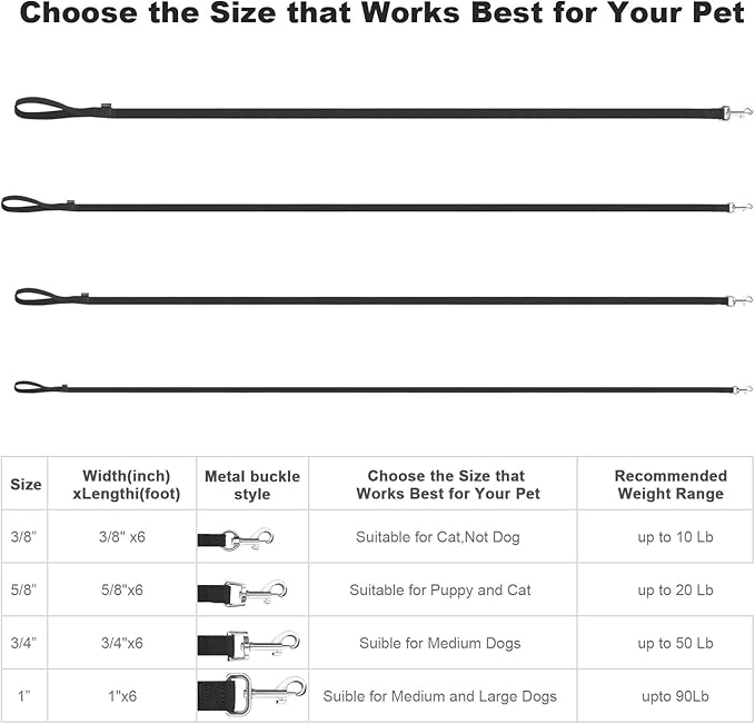 AMAGOOD 6 FT Puppy/Dog Leashes, Strong Traditional Style Leash with Easy to Use Collar Hook,Dog Lead Great for Small and Medium and Large (Black,5/8" x 6 Feet)