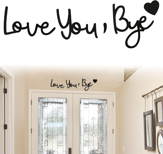 21.6" Love You Bye Wood Sign, Above Door Home Wall Boho Decor Plaque, Black Modern Simplicity Decoration for Front Door Entryway Living Room Aesthetic, Show Your Love and Warm for Your Family (Heart)