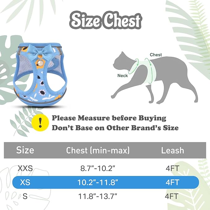 Cat Harness and Leash Escape Proof for Walking, Adjustable Soft Kitten Harness with Reflective Straps Step in Cat Vest Harness for Small Kitten and XS Dogs (Blue, S-Chest(11.8"-13.7"))