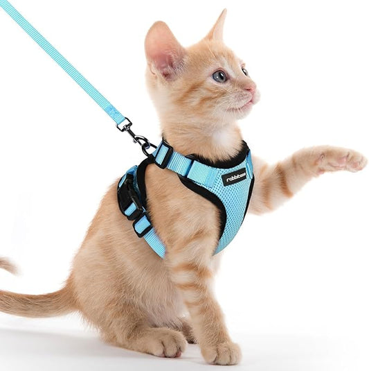 rabbitgoo Cat Harness and Leash for Walking, Escape Proof Soft Adjustable Vest Harnesses for Cats, Easy Control Breathable Reflective Strips Jacket, Light Blue, XXS