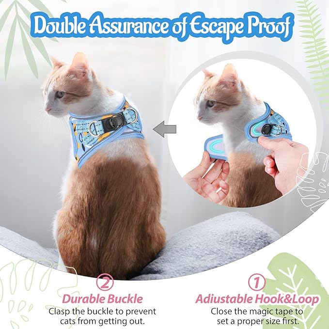 Cat Harness and Leash Escape Proof for Walking, Adjustable Soft Kitten Harness with Reflective Straps Step in Cat Vest Harness for Small Kitten and XS Dogs (Blue, S-Chest(11.8"-13.7"))