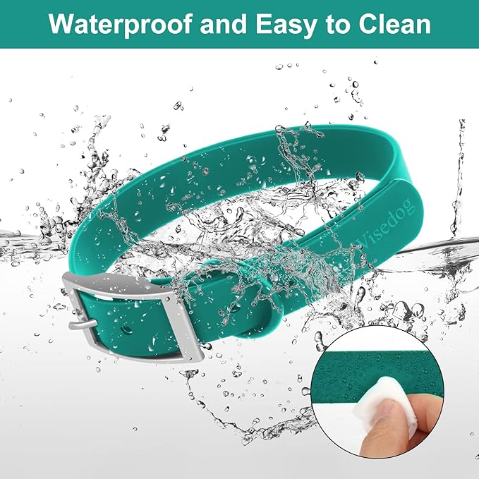 Wisedog Waterproof Dog Collar: Multiple Adjust 7" to 23.6", Soft Rubber Coated Webbing, Easy to Clean, for Small Medium Large Dogs (S|8.5"-12.5" × 4/5 in, Emerald Green)