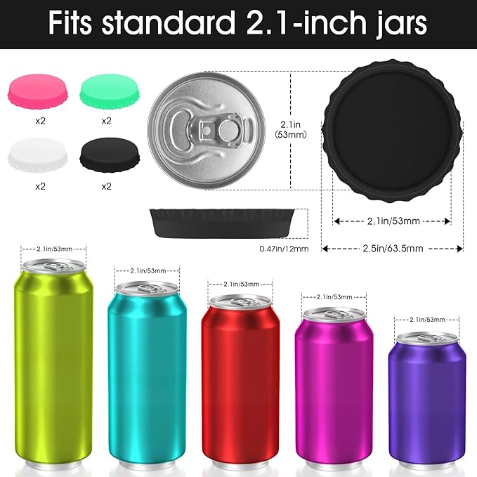 8PCS Silicone Soda Can Lids,BPA-Free Reusable Silicone Can Covers, Can Stopper or Protector For Soda,Beer, Drink, Juice, Coke, Beverage, Can Lid, Cover or Protector Quasi Beverage Cans