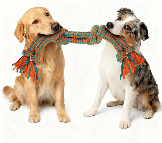 Heavy-Duty Dog Rope Toy — 6-Knot Super-Strength Fiber Tug Rope, Ideal for Powerful Chewers The First Super-Fiber Durable Chew Toy, Specifically Designed for Large and Medium-Sized Dogs (Large)