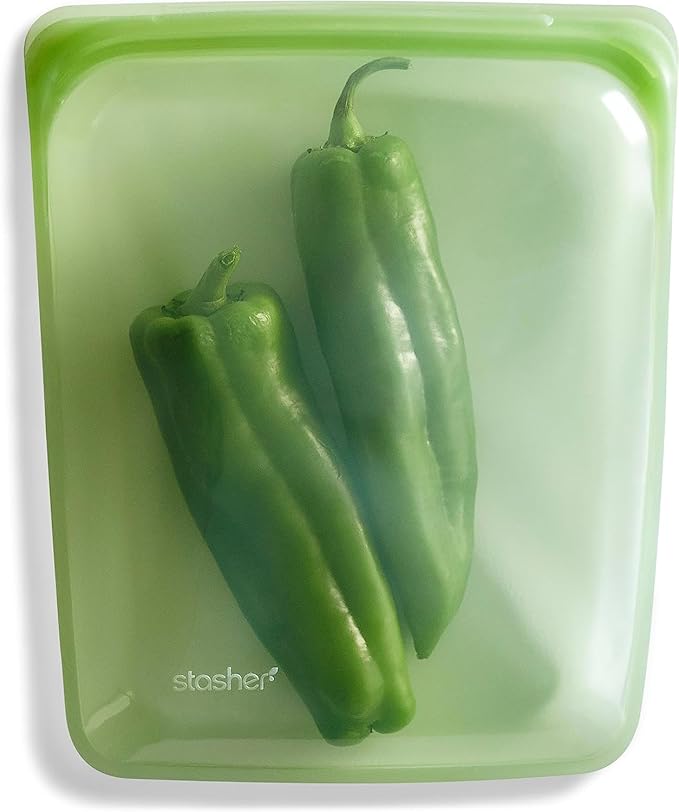 Stasher Premium Silicone Reusable Food Storage Half Gallon Bag, Green, Microwave, Sous Vide, Dishwasher, Oven and Freezer Safe, BPA Free, Leak-free, Eco-friendly, 64 Oz