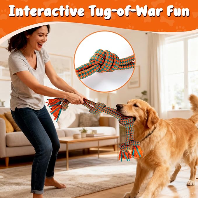 Heavy-Duty Dog Rope Toy — 6-Knot Super-Strength Fiber Tug Rope, Ideal for Powerful Chewers The First Super-Fiber Durable Chew Toy, Specifically Designed for Large and Medium-Sized Dogs (Large)