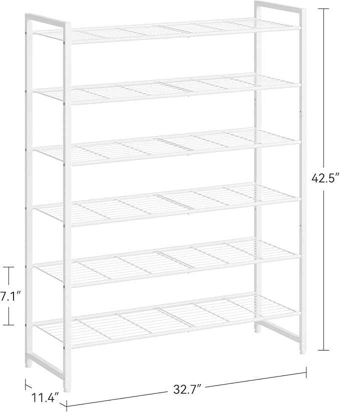 Shoe Rack, Metal Shoe Organizer, 6 Tier Garage Shoe Rack Max Holds 30 Pairs,Shoe Storage Shelf for Closet,Entryway,White
