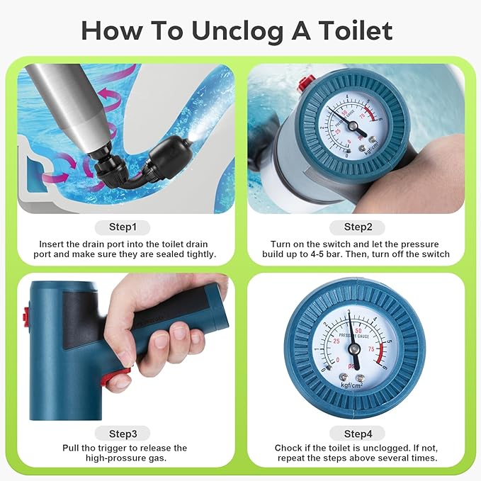 Electric Toilet Plunger - Toilet Plungers for Bathroom, Floor Drain, Sewer, Kitchen Pipes，High-Pressure Home Toilet Clog Remover