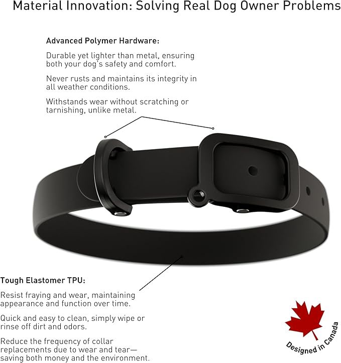 Waterproof Dog Collar - Durable, Comfortable and Adjustable Outdoor Dog Collar with Wear Resistant Buckle and ID Tag Ring for Small Dogs by Nuvuq (Black, Small)