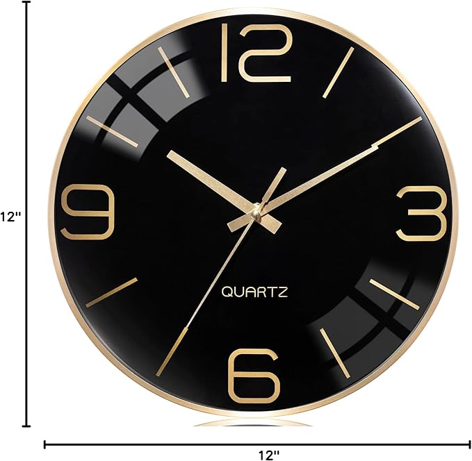 AYRELY® 12 Inch Silent Modern Wall Clocks Battery Operated, Wall Clock for Living Room Décor,Gold Metal Frame Clock Decorative for Bedroom,Kitchen,Office