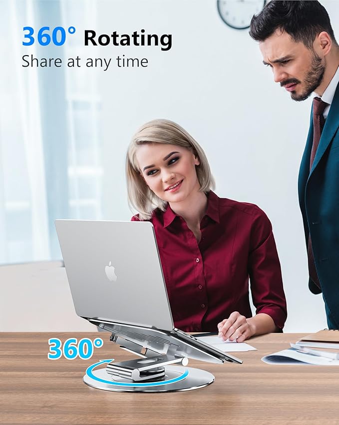 NTMY Adjustable 360 Rotating Laptop Stand with Phone Holder, Foldable for Desk, Ergonomic Fits MacBook, All Notebooks up to 17.3 inches