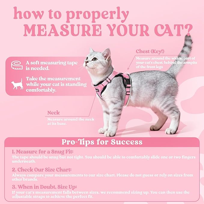 rabbitgoo Cat Harness and Leash for Walking, Escape Proof Soft Adjustable Vest Harnesses for Cats, Easy Control Breathable Reflective Strips Jacket, Pink, S