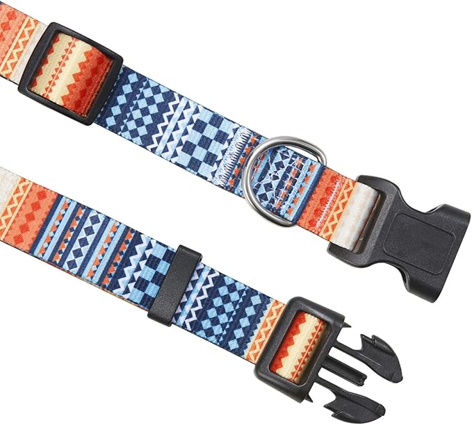 Dog Collar with Bohemia Floral Tribal Geometric Patterns - Soft Ethnic Style Collar Adjustable for Small Medium Large Dogs（Bohemian Orange,M）