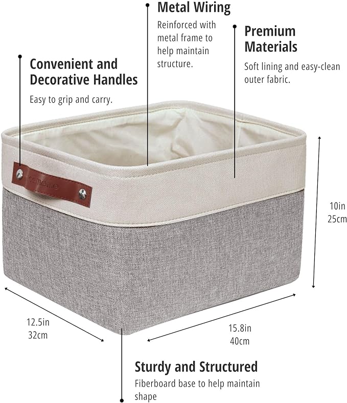 DECOMOMO Storage Baskets for Shelves - Fabric Closet Organizers and Storage Bins, Perfect Baskets for Organizing Closet Toys Nursery (Grey and White, XL - 3 Pack)