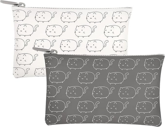 Manmihealth Cute Cat Silicone Makeup Bag, Cosmetic Bags for Women, Makeup Brushes Holder Travel, Portable Purse Pouch for Travel Essentials, Zipper Storage Organizer Bag, 2-Pack
