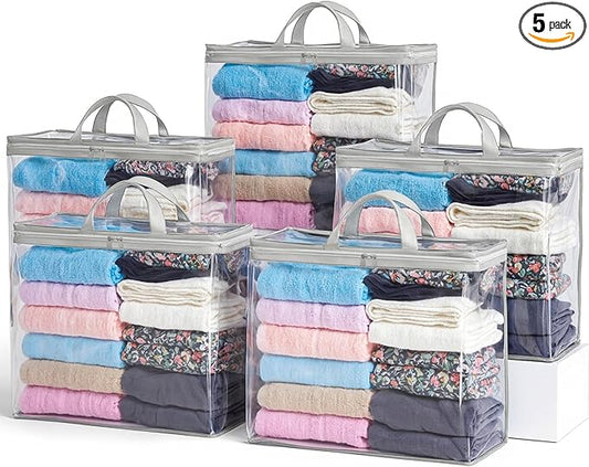 5 Pack Clear Storage Bags for Clothes, 22L Blanket Storage Bags, Under Bed Storage, Closet Organizers Bag, Upgraded Version Two-Way Zippers Design(Grey)