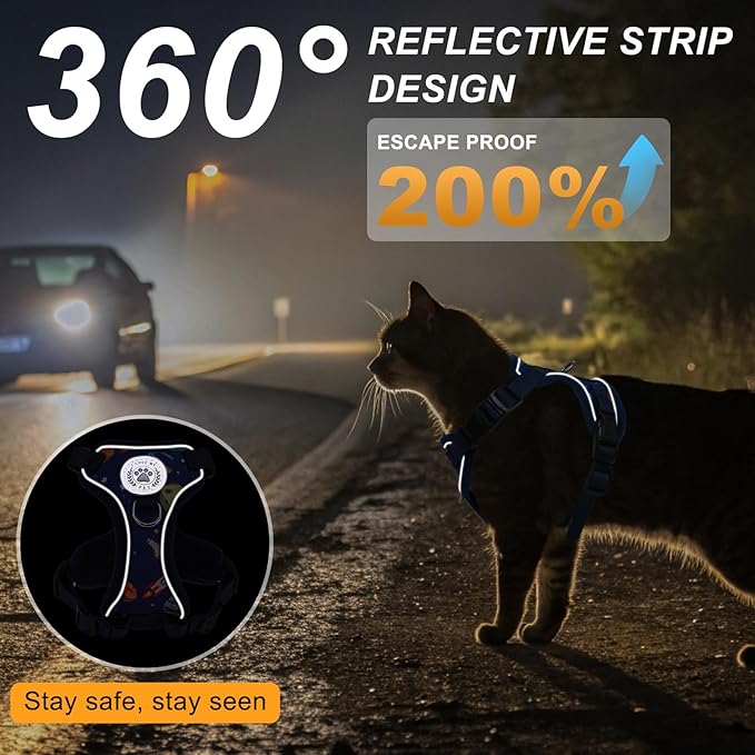 BEAUTYZOO Escape Proof Cat Harness and Leash for Walking, Soft Adjustable Cute Vest for Small to Large Cats, Reflective Breathable Easy-Control Outdoor Jacket, Kitten Harness and Leash Set, Blue, S