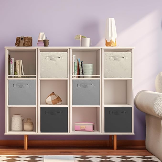 ShellKingdom Foldable Fabric Storage Cubes - Cloth Organizer Drawer for Closet & Toys, 6 Pack (Black, Beige, Grey)