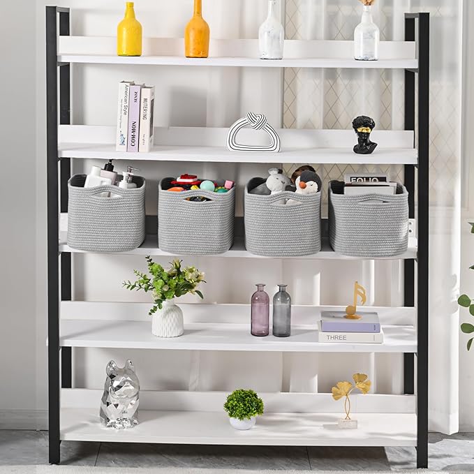 Storage Baskets for Organizing & Shelves, Woven Cotton Rope Organization Bins for Dog Toys, Clothes, Books, Nursery Organizer, 15" Lx11 Wx9.5 H, (4 Packs) Grey