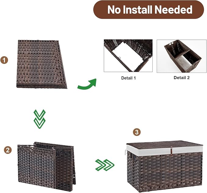 180L Wicker Storage Basket with Lid, Handwoven Rattan Large Shelf Basket with Removable Liner, 47.6 Gallon Wicker Basket for Blanket, Storage Trunk with Handle for Closet, Bedroom, Livingroom, Brown