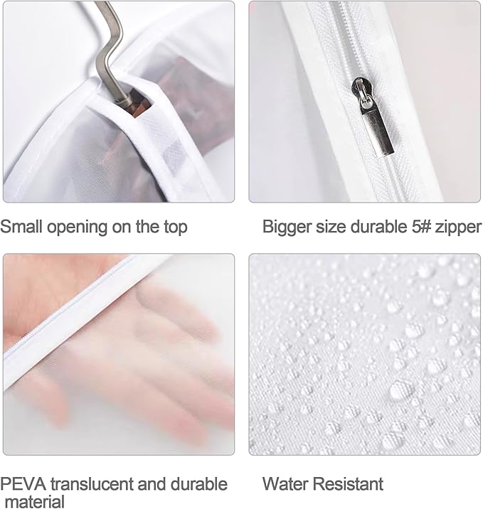Hanging Garment Bags Hanging Clothes Bags (Set of 12) for Clothes Storage Bag with Zipper for Suit, Sweaters Travel Laundry Wardrobe Closet Garment Dust Cover Bags (White, 24'' x 48'')