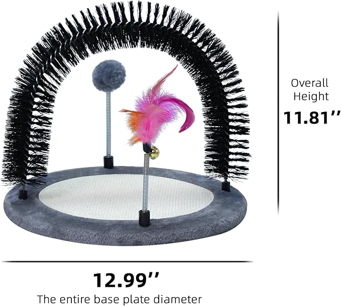 Interactive Toy with Scratching Pads for Indoor Cats,Interactive Cat Toy with Feather Toys and Self-Grooming Brush,Interactive Cat Toy for Indoor Cats,Grey (Round)