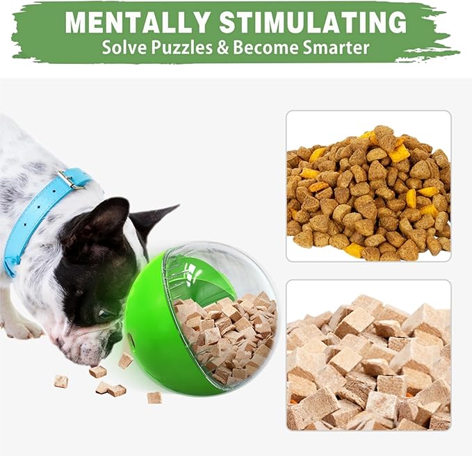 Enrichment Interactive Dog Treat Toy - Level 1 Mental Stimulation for Dogs, Dog Toys for Boredom Busy (Beginner-Green 5.6" Squeaky Ball)