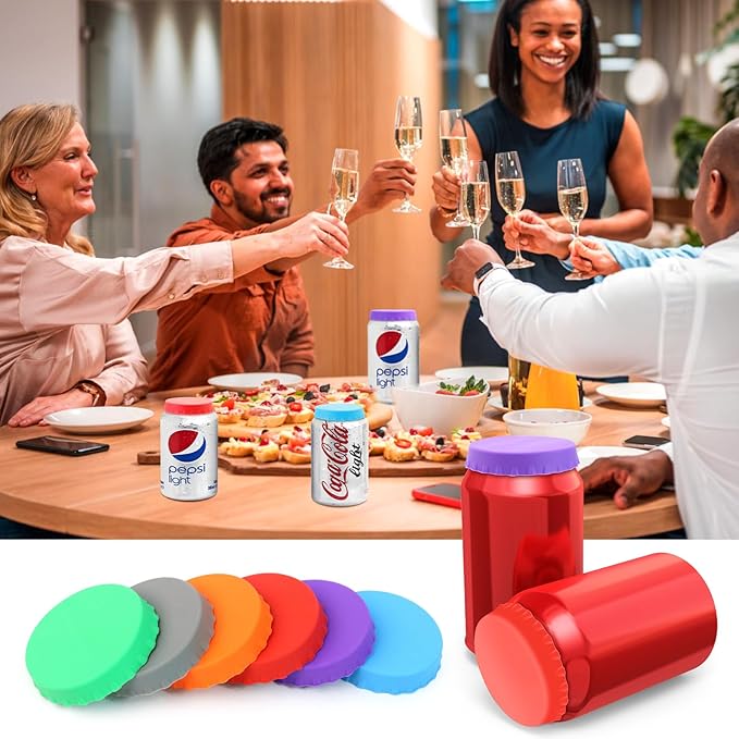 6 PCS Silicone Soda Can Lids,6 Color BPA-Free Reusable Silicone Can Covers, Can Stopper or Protector For Soda,Beer, Drink, Juice, Coke, Beverage, Can Lid, Cover or Protector Quasi Beverage Cans