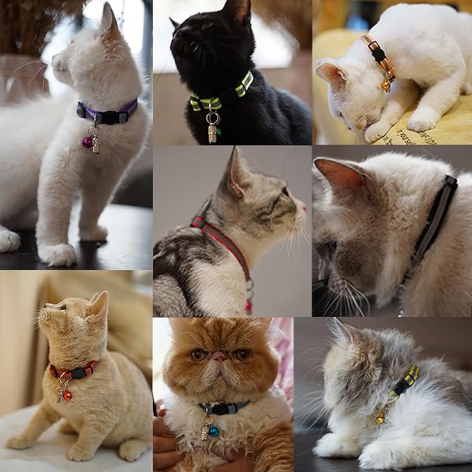 12 Pack Reflective-Breakaway Cat Collars with Bells,Safety Buckle Kitten Collar, with Name Tag, Adjustable,Ideal for Girl Cats Male Cats,Pet Supplies,Stuff,Accessories(12 Colors & 2 ID Tags)