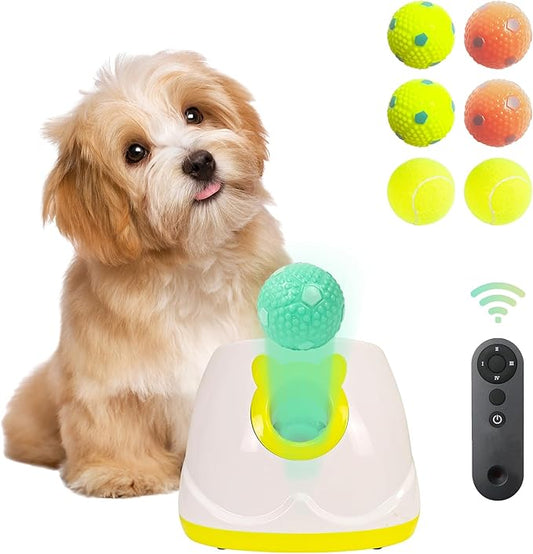 Dog Ball Throwing Machine for Small to Medium Sized Dogs, Dog Interactive Toy Pet Ball Launcher with Balls (Yellow with Remote Contro)