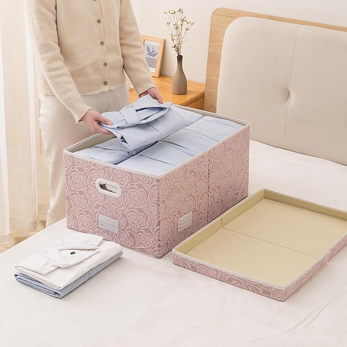 PRANDOM Jumbo Collapsible Storage Cubes with Lids Fabric Decorative Storage Bins Boxes Organizer Baskets with Cover Handles for Bedroom Closet Living Room 23.2x15.7x11.8 Inch 3 Pack