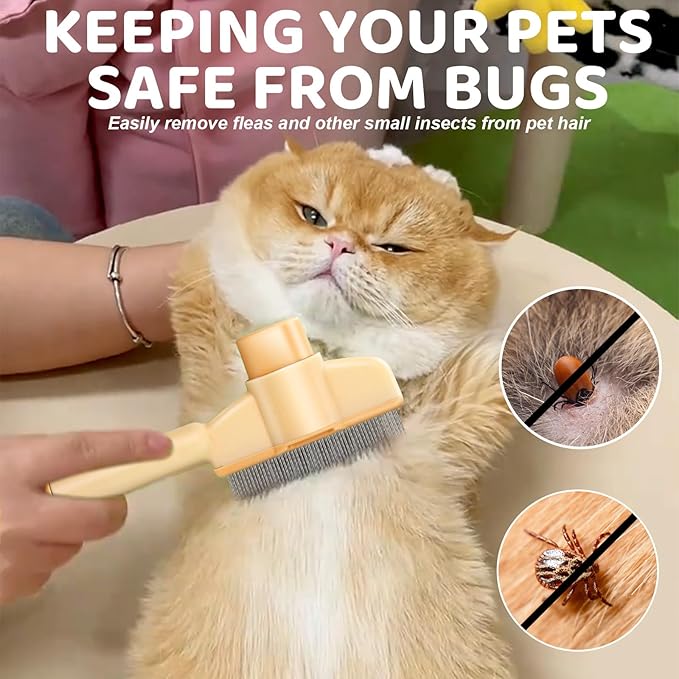 XANGNIER Pet Hair Removal Comb One-Click Self-Cleaning Grooming Brush, De-Shedding Comb for Short & Long Hair, Pet Grooming Supplies for Cats & Dogs, Yellow