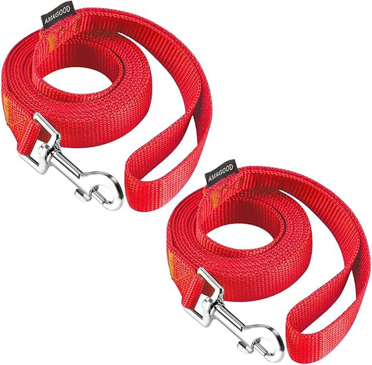 AMAGOOD 6 FT Dog Leashes, Strong and Durable Traditional Style Leash with Easy to Use Collar Hook,Dog Leads Great for Small and Medium and Large Dogs(3/4 in x 6 ft,Red(Pack of 2))