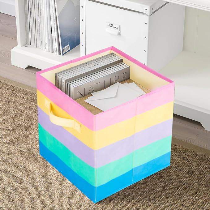 ShellKingdom Foldable Fabric Storage Cubes And Cloth Organizer Drawer For Closet And Toys, 2 Pack (Rainbow)