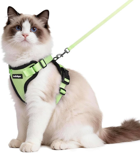 rabbitgoo Cat Harness and Leash for Walking, Escape Proof Soft Adjustable Vest Harnesses for Cats, Easy Control Breathable Reflective Strips Jacket, Light Green, M