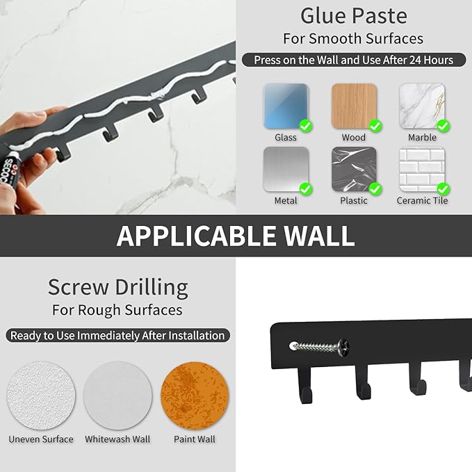 2 Pack Key Holder for Wall, Key Hooks with 8 Hooks, No Drilling Required, Self-Adhesive Key Holder, Hallway Wall Mount Keychain, Key Holder Wall Mount for Corridor, Living Room (Grey)