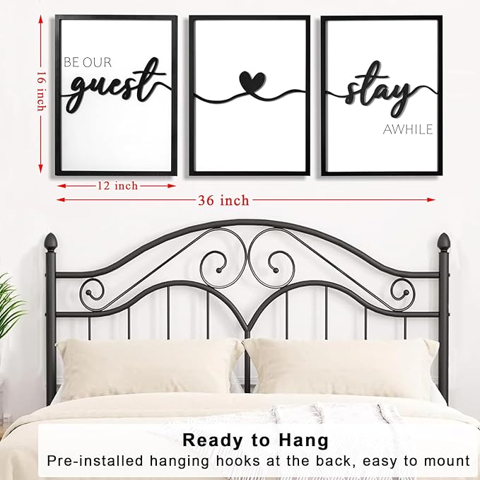 3D Wood Be Our Guest Wall Art, Black and White Be Our Guest Wall Decor Sign, Framed Guest Room Wall Decor(Ready to Hang, 12x16 inches, Set of 3, Framed)