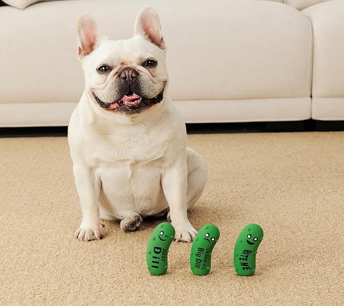 Squeaky Dog Toys, Soft Latex Rubber Squeaky Ball for Small Dogs Puppies, Cute Bounce Squeak Crunchy Pickle Pet Dog Toy