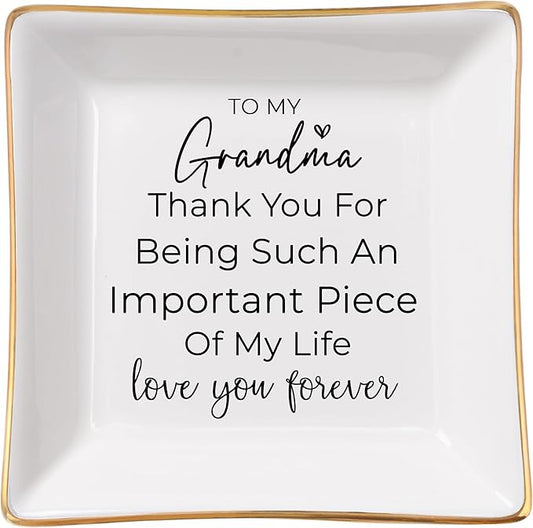 Grandma Gifts from Grandkid, To My Grandma Ring Dish Jewelry Tray, Birthday Christmas Valentines Mothers Day Gift for Grandma from Granddaughter Grandson