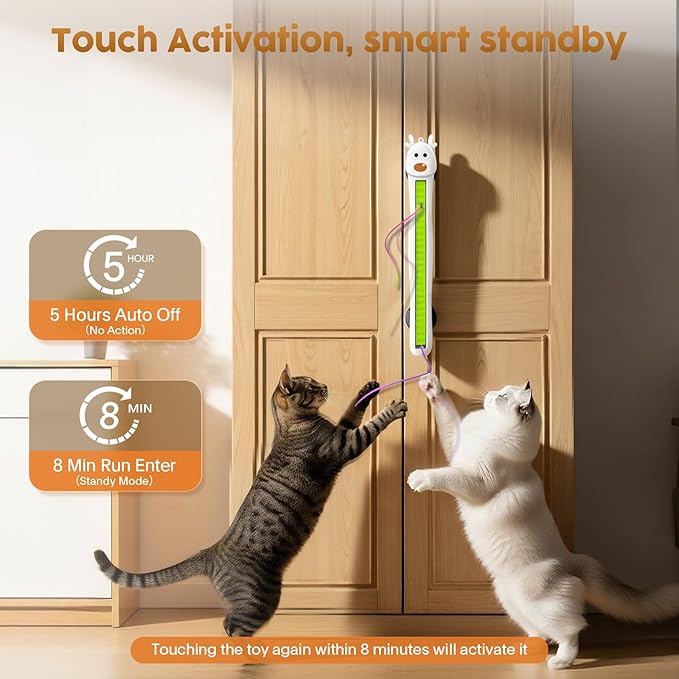 Interactive Cat Toy for Indoor Cats: Door-Mounted Automatic Moving Enrichment Cat Toy with Adjustable Motion Modes, Rechargeable Electric for Kittens & Bored Adult Cats, Hands-Free Pet Play Accessory