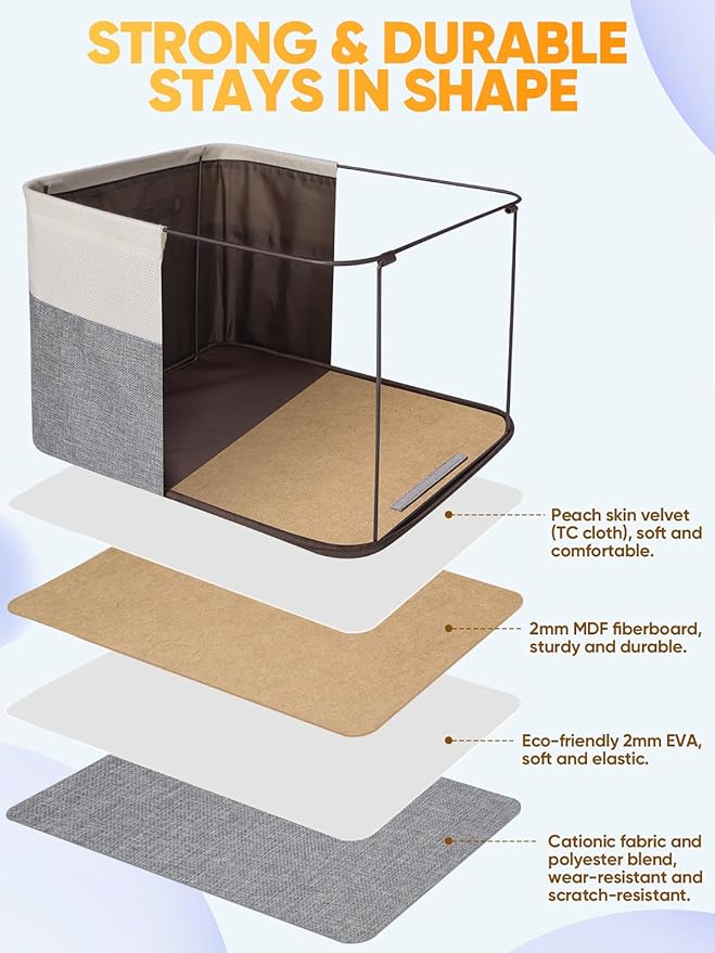 BALEINE 4 Pack Fabric Storage Bins for Shelves, Linen Storage Baskets for Organizing, Decorative Closet Bins for Clothes, Home (Grey, 14''x10''x8.5'')