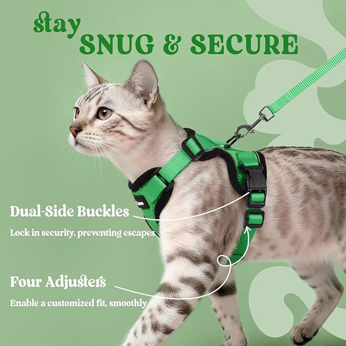 rabbitgoo Cat Harness and Leash for Walking, Escape Proof Soft Adjustable Vest Harnesses for Cats, Easy Control Breathable Reflective Strips Jacket, Grass Green, XXS