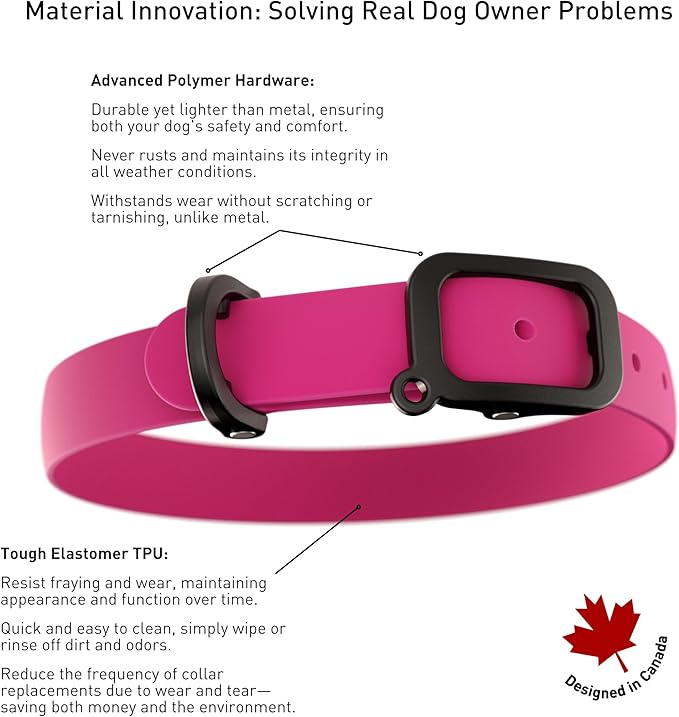 Waterproof Dog Collar - Durable, Comfortable and Adjustable Outdoor Dog Collar with Wear Resistant Buckle and ID Tag Ring for Puppies and XSmall Dogs by Nuvuq (Pink, XSmall)