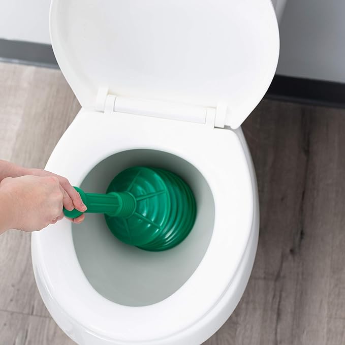 JS Jackson Supplies Professional Bellows Accordion Toilet Plunger, High Pressure Thrust Removes Heavy Duty Clogs from Clogged Bathroom Toilets, All Purpose Power Plungers for Bathrooms, Green