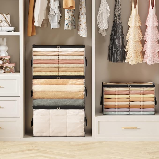 Lifewit 90L Large Clear Clothes Storage Bags, 8 Pack Plastic Comfort Blanket Storage, Vinyl Foldable Moving Bags with Zipper and Reinforced Handles, Closet Organizers Containers for Bedding, Duvet