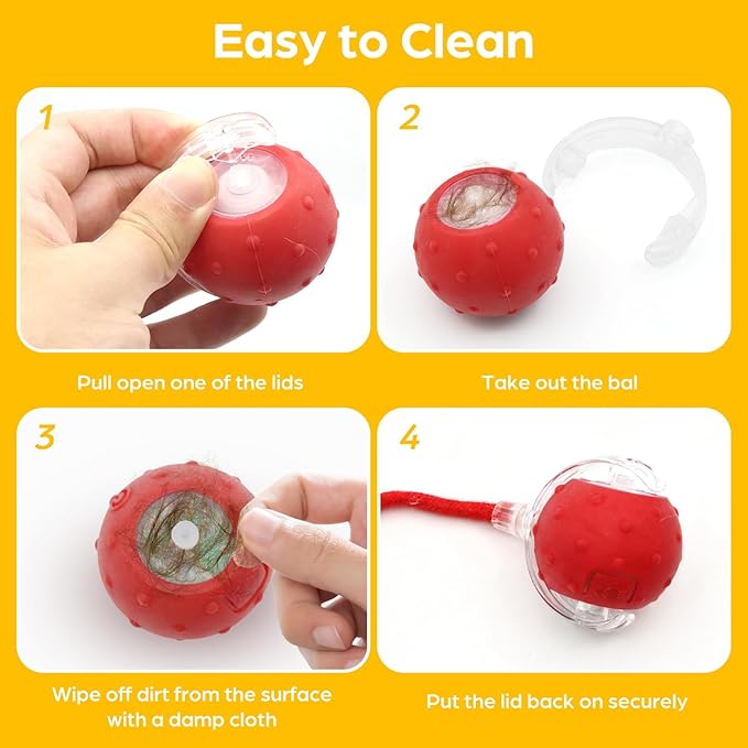 Interactive Cat Toys, Automatic Moving Cats Toy with Elastic Mesh Bell Tail, Rechargeable Cat Ball for Bored Indoor Adult Cats, Energetic-cat (Red)