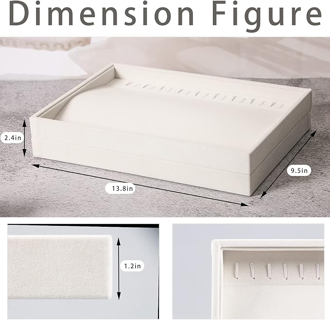 Coward Set of 2 Stackable Necklace Holder Organizer Tray Velvet Necklace Display Stand for Selling Jewelry Box Case for Storage (beige(necklace+necklace))