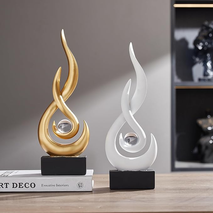 Modern Abstract Art Table Decoration,Resin Flame Statue Modern White Centerpiece Ornaments for Living Room Great Gift Idea Home Decor,Collectibles