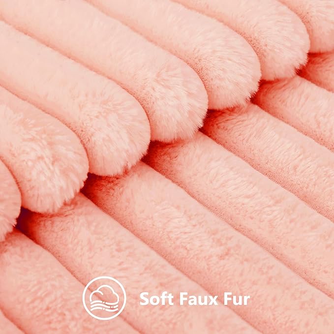 decorUhome Faux Fur Spring Throw Pillow Covers 26x26 Set of 2, Decorative Soft Plush Striped Neutral Couch Euro Sham Pillow Covers with Velvet Back for Sofa, Bed, Living Room Home, Blush Pink