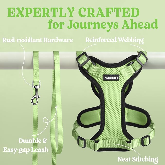 rabbitgoo Cat Harness and Leash for Walking, Escape Proof Soft Adjustable Vest Harnesses for Cats, Easy Control Breathable Reflective Strips Jacket, Light Green, XS